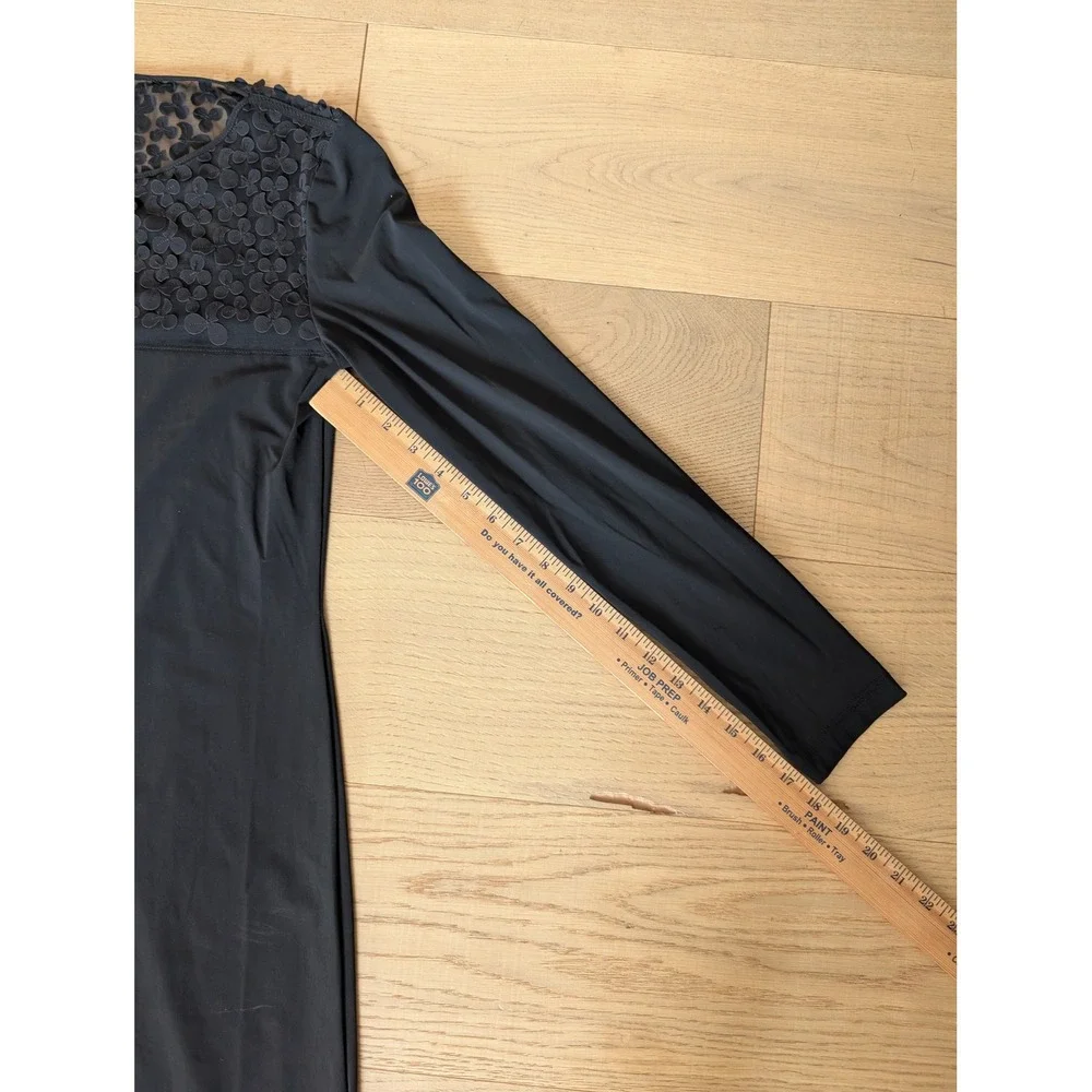 Indies Black Sheath Dress‎ Floral Lace Neckline Long Sleeve Elegant T2 (us 8/10)